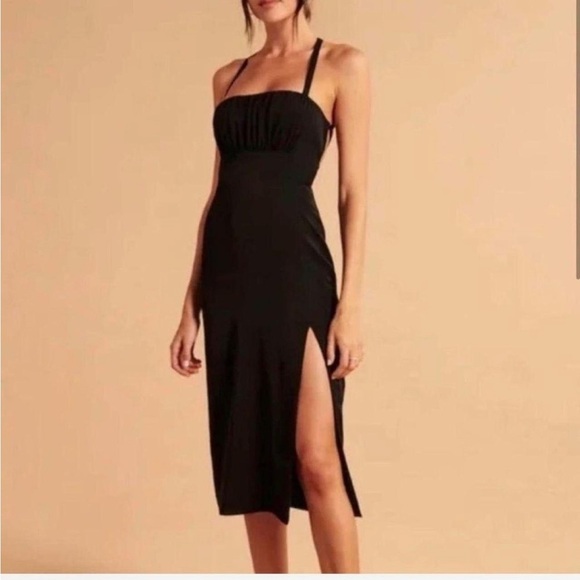 New Abercrombie & Fitch Tie Back Slip Midi Dress Black small - Picture 2 of 6